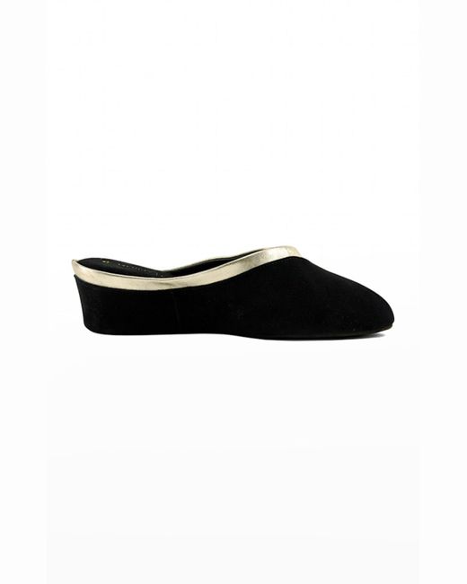 Jacques Levine Black Suede Wedge Mule Slippers