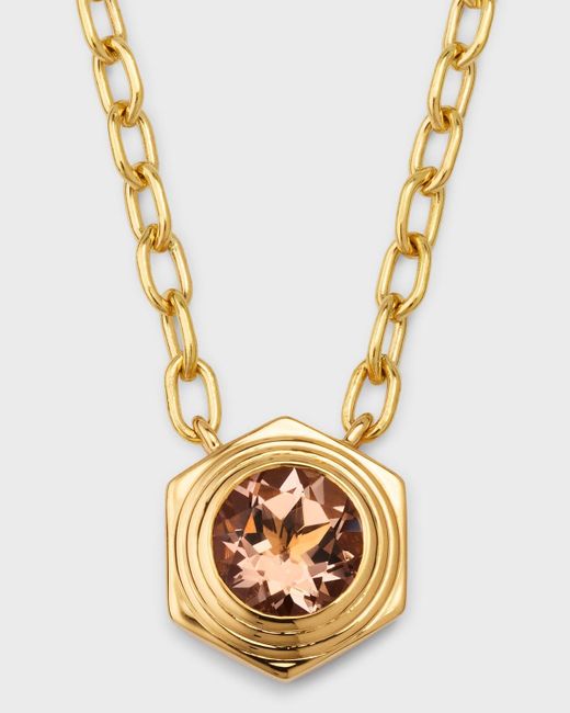 Harwell Godfrey Metallic Hexed Single Morganite Pendant Necklace