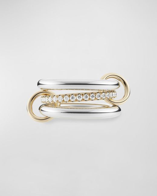 Spinelli Kilcollin White Libra Sg Petite 3-link Ring In Sterling Silver, 18k Yellow Gold And Diamonds, Size 4.5