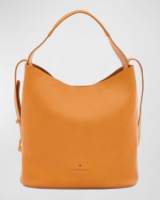 Il Bisonte Orange Le Laudi Leather Bucket Bag