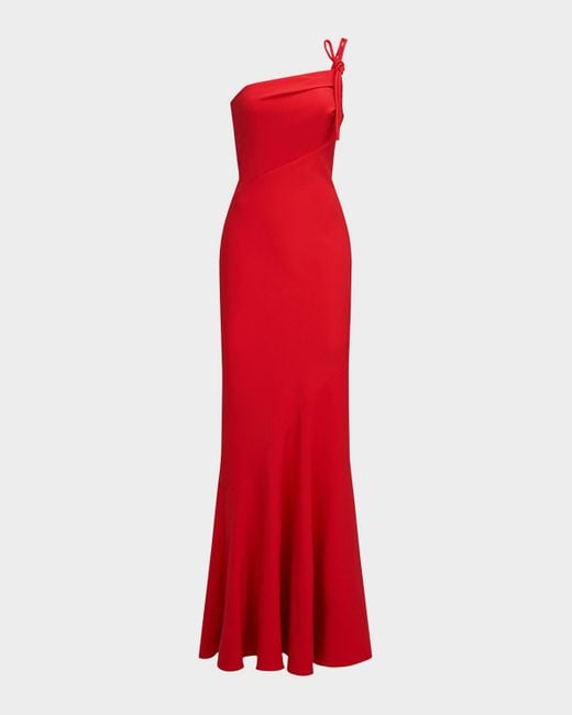 Halston Heritage Red Sybil One-Shoulder Crepe Column Gown