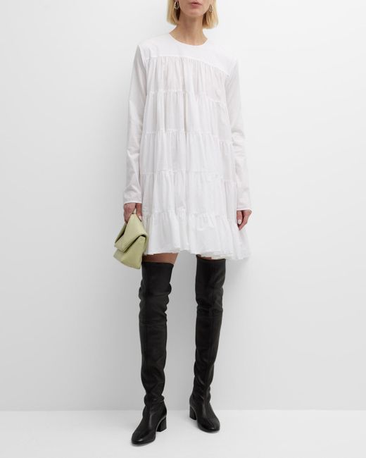 Merlette White Soliman Tiered Long-sleeve Mini Dress