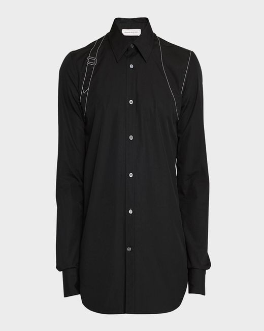 Alexander McQueen Black Contrast-Stitch Harness Dress Shirt for men