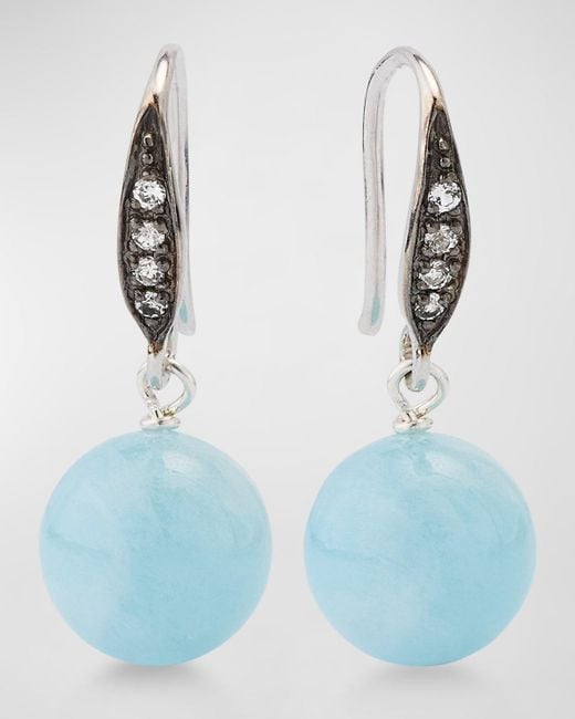 Margo Morrison Blue Smooth Aquamarine Ball Earrings With Sapphires