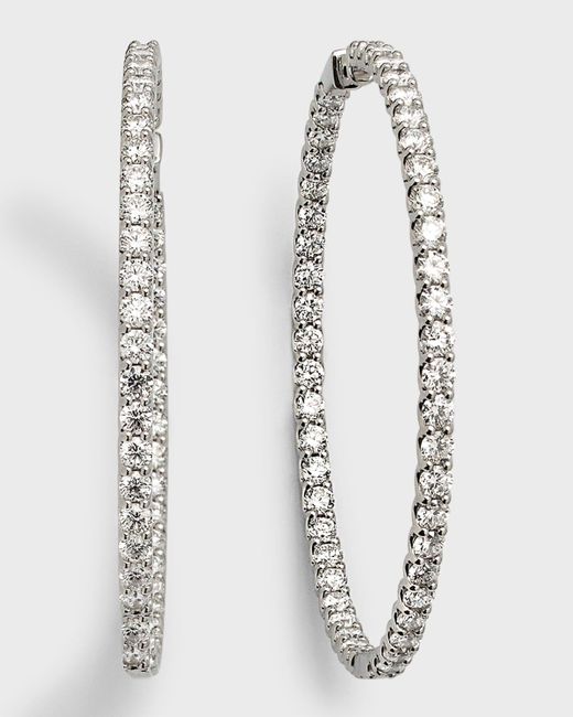 Neiman Marcus White Lab Grown Diamond 18K Round Hoop Earrings, 2.5"L, 12.5Tcw