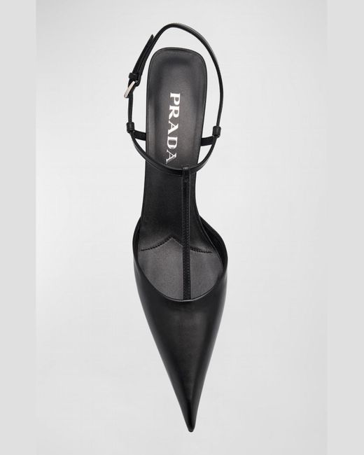 Prada Black Leather T-Strap Ballerina Pumps
