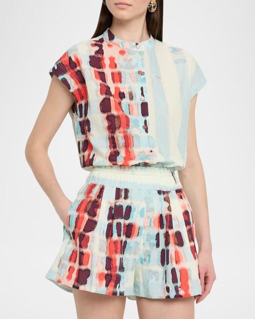 Silvia Tcherassi White Adele Short-Sleeve Textured Blouse