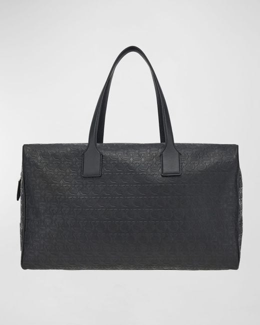 Ferragamo Black Gancini-Embossed Leather Weekender Duffel Bag for men