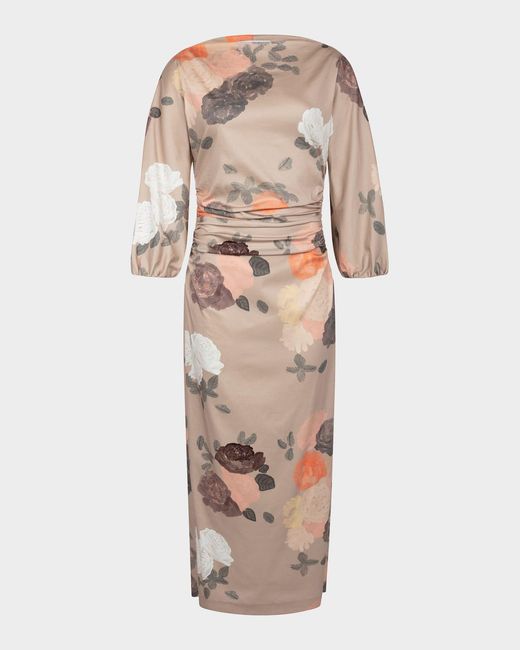 BERNADETTE Natural Ezra Floral-Print Ruched 3/4-Sleeve Maxi Dress