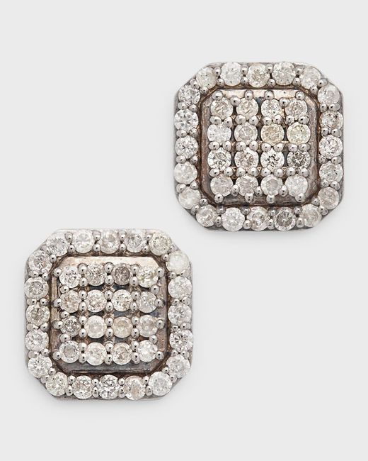 Sheryl Lowe White Mini Shield Diamond Pave Stud Earrings