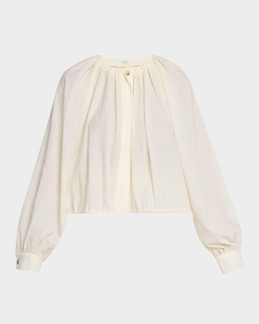 Co. Women's White Gathered Drawstring-Hem Blouson Shirt