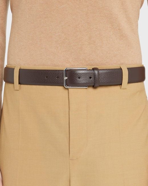 Santoni Brown Apos;S Rectangle Buckle Grained Leather Belt for men