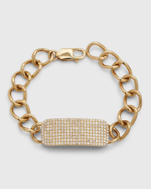 Sheryl Lowe Metallic 14k Gold Diamond Id Tag Curb Chain Bracelet