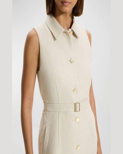 Theory Natural Sleeveless Belted Linen Military Mini Dress