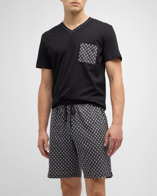 Hom Black Vince Patterned Short Pajama Set for men