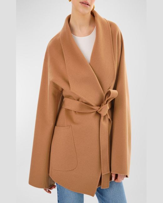 Lamarque Brown Mekia Belted Double-Face Wool Oversized Wrap Coat