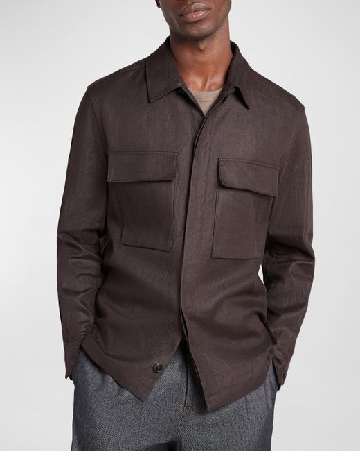 Zegna Gray Oasi Linen Full-Zip Overshirt for men