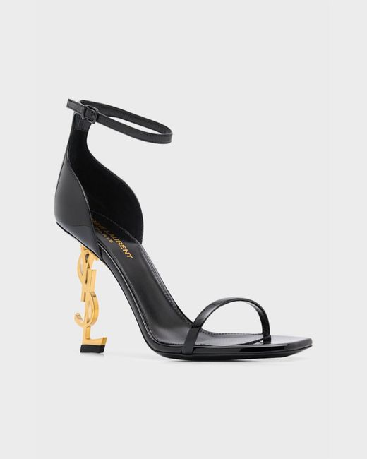 Saint Laurent White Opyum Patent Ysl Ankle-Strap Sandals