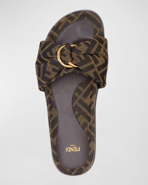 Fendi Brown Ff Jacquard Flat Slides