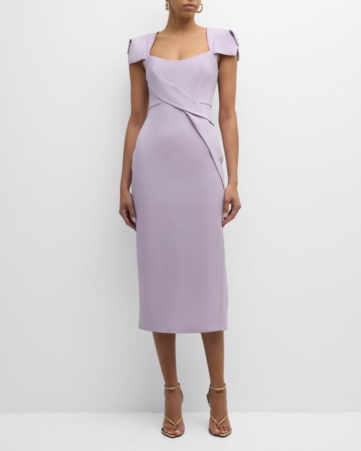 Roland Mouret Purple Origami Cap-sleeve Wool-silk Midi Dress