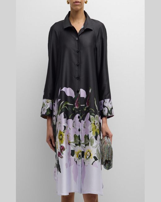 Teri Jon Multicolor Floral-Print Twill Shift Shirtdress