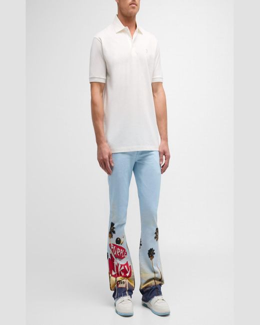 Purple X Blue Sky Printed Flare Jeans for men