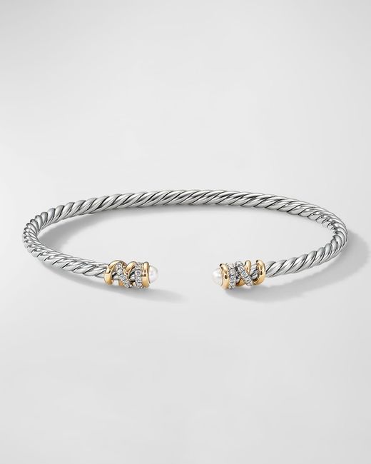 David Yurman Metallic Petite Helena Open Bracelet With Diamonds In Sterling Silver And Yellow Gold
