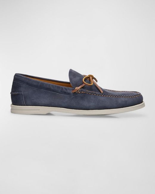 Peter Millar Blue Excursionist Leather Boat Shoes for men