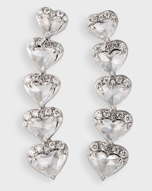 64 Facets 18k White Gold Diamond Heart Ear Crawlers