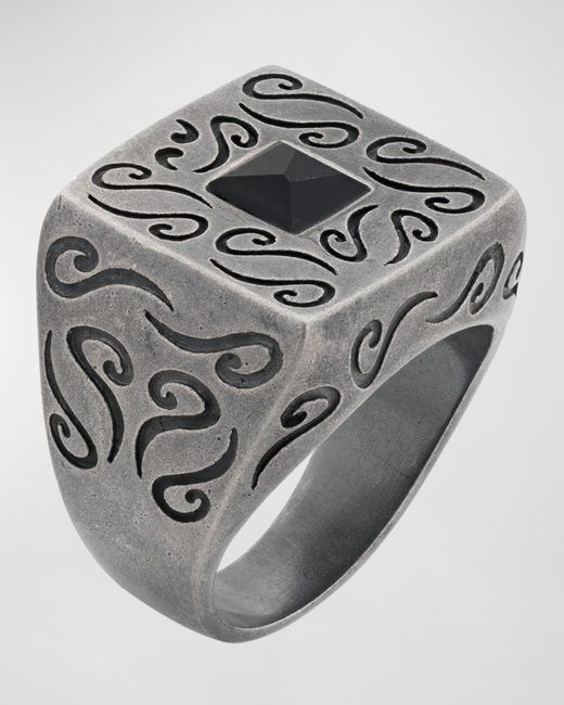 MARCO DAL MASO Metallic Ara Square Engraved Ring for men