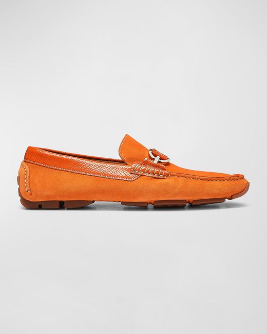 Donald J Pliner Orange Dacio 3 Suede Driving Shoes for men
