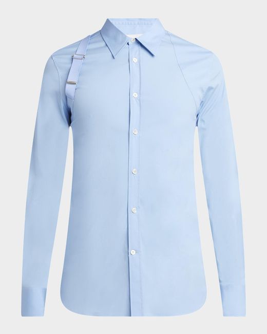 McQueen Apos;S Logo-Tape Harness Dress Shirt in Blue for Men | Lyst