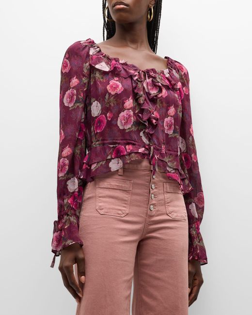 PAIGE Red Lanea Floral Ruffle Blouse