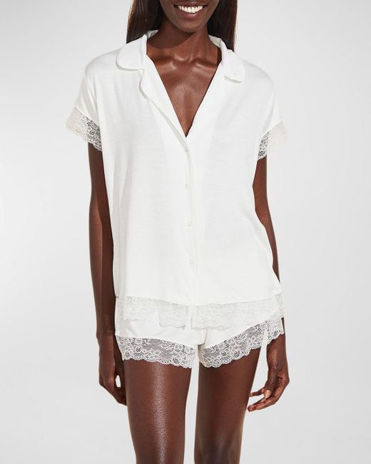 Eberjey White Malou Lace-trim Short Pajama Set