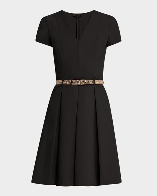 Emporio Armani Emma Belted Pleated A-Line Mini Dress in Black | Lyst Emporio Armani Emma Belted Pleated A-Line Mini Dress in Black | Lyst