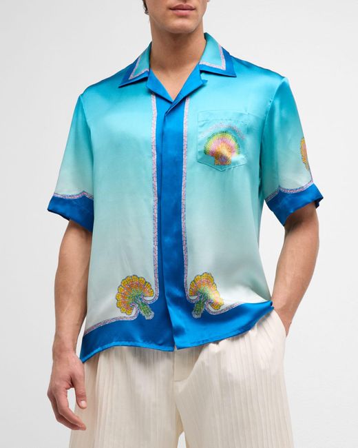 Casablancabrand Blue Coquillage Colore Silk Camp Shirt for men