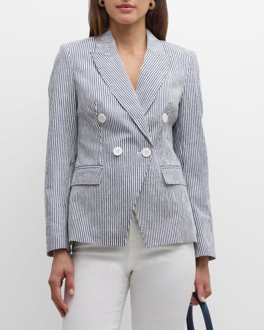 Tahari Gray The Abagail Striped Double-Breasted Blazer