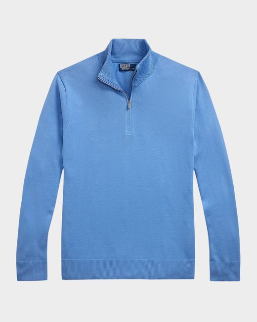Polo Ralph Lauren Blue Cotton Quarter-Zip Sweater for men