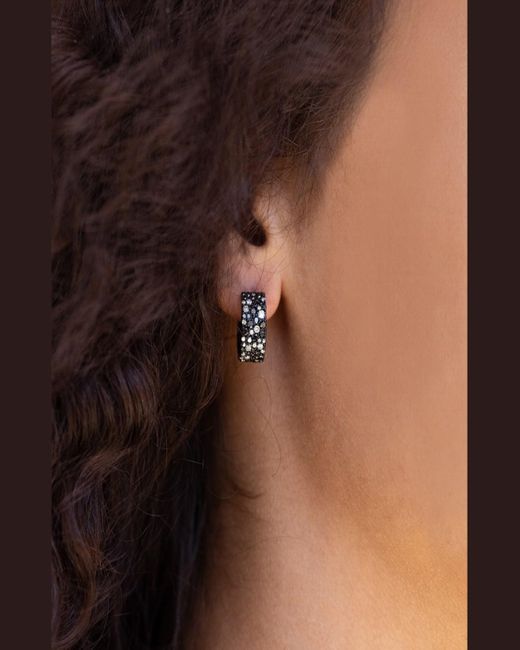 Sheryl Lowe Metallic Cobblestone Black And White Diamond Huggie Earrings