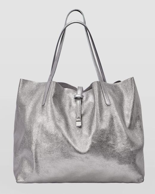Gigi New York Gray Luna Metallic Mixed Leather Reversible Tote Bag