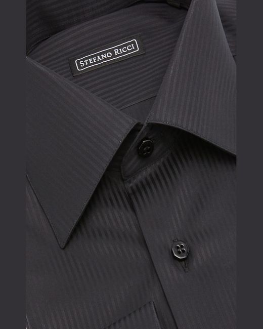 Stefano Ricci Black Tonal Stripe Dress Shirt for men