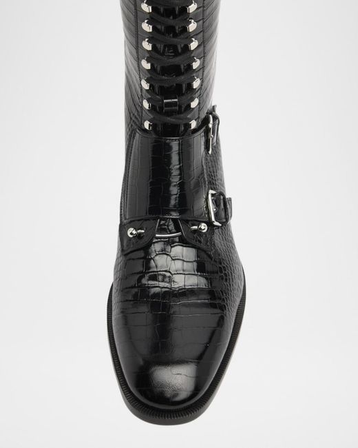 Christian Louboutin Black Croc-Embossed Lace-Up Knee Boots Christian Louboutin Men main image 2