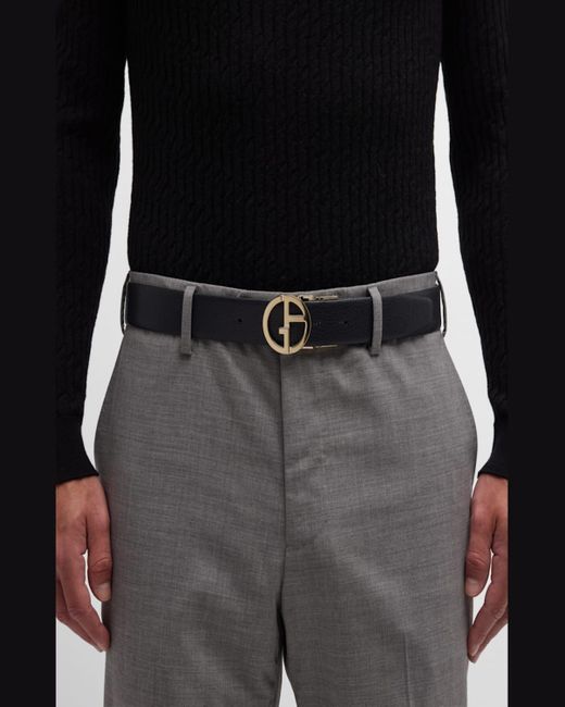 Giorgio Armani Black Monogram-buckle Leather Belt for men