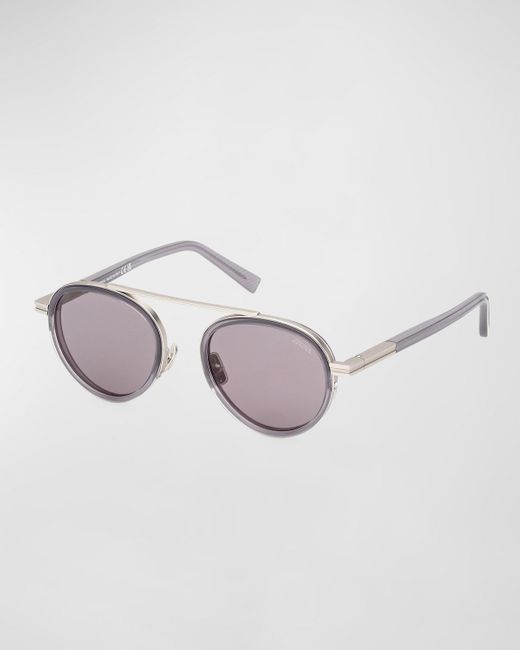 Zegna Multicolor Metal-acetate Round Sunglasses for men