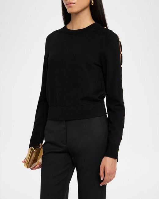 Jonathan Simkhai Black Declan Buttoned Merino Wool Sweater