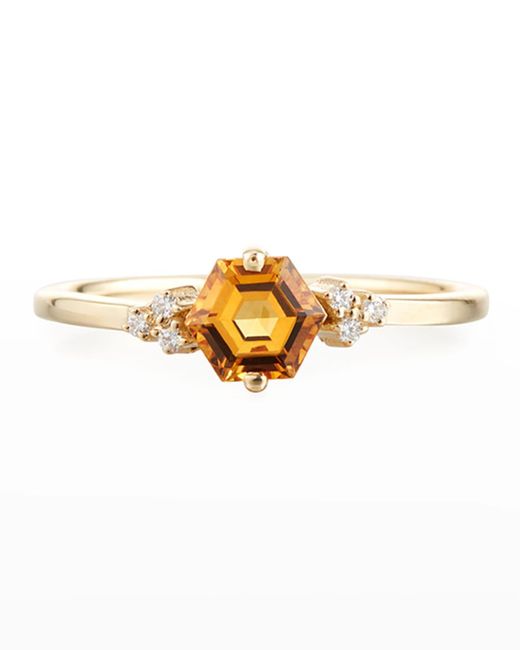 KALAN by Suzanne Kalan Metallic Bloom 14k Yellow Gold Hexagon Ring W/ Diamonds, Size 4-8.5