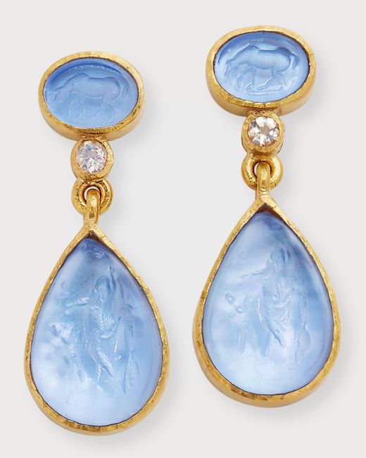 Elizabeth Locke Blue 19k Venetian Glass Intaglio Micro Horse Earrings