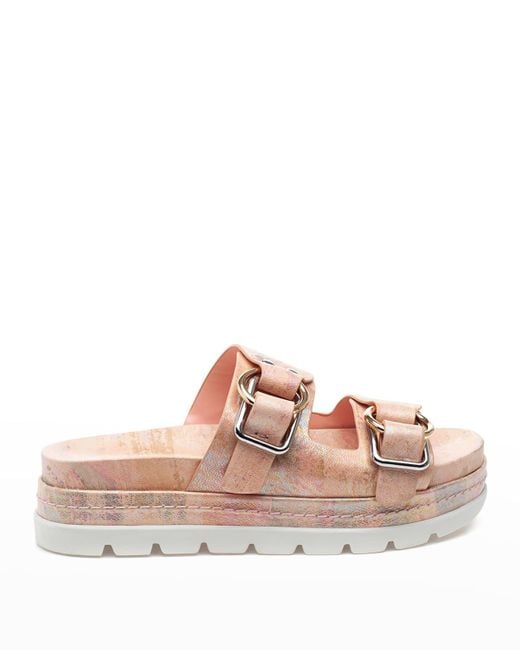 J/Slides Pink Baha Leather Double-buckle Slide Sandals