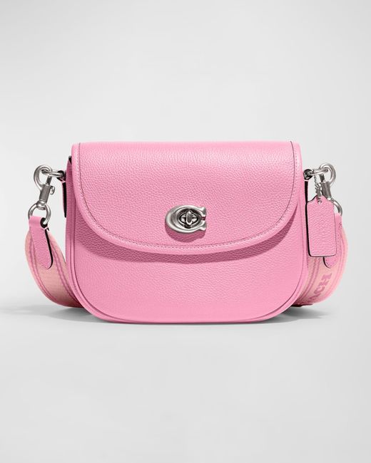COACH Pink Willow Polished Leather Saddle Crossbody Bag