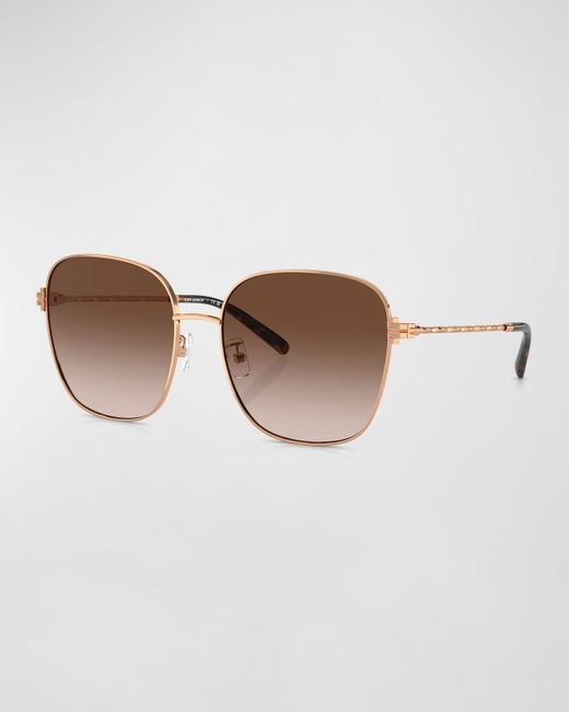 Tory Burch Brown Twisted Gradient Metal Square Sunglasses